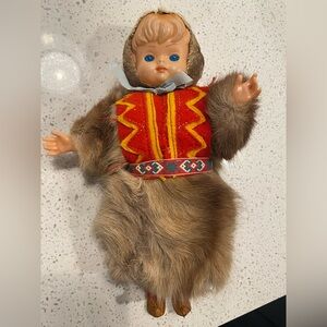Vintage Eskimo / Inuit handmade doll with real fur outfit